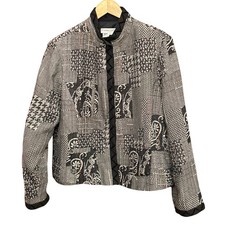 Y2K Coldwater Creek Black White Bohemian Patchwork Paisley Button Front Jacket