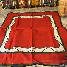 Vintage Women HANDKERCHIEF Nautical Red Multi Color COTTON POCKET SQUARE 16”