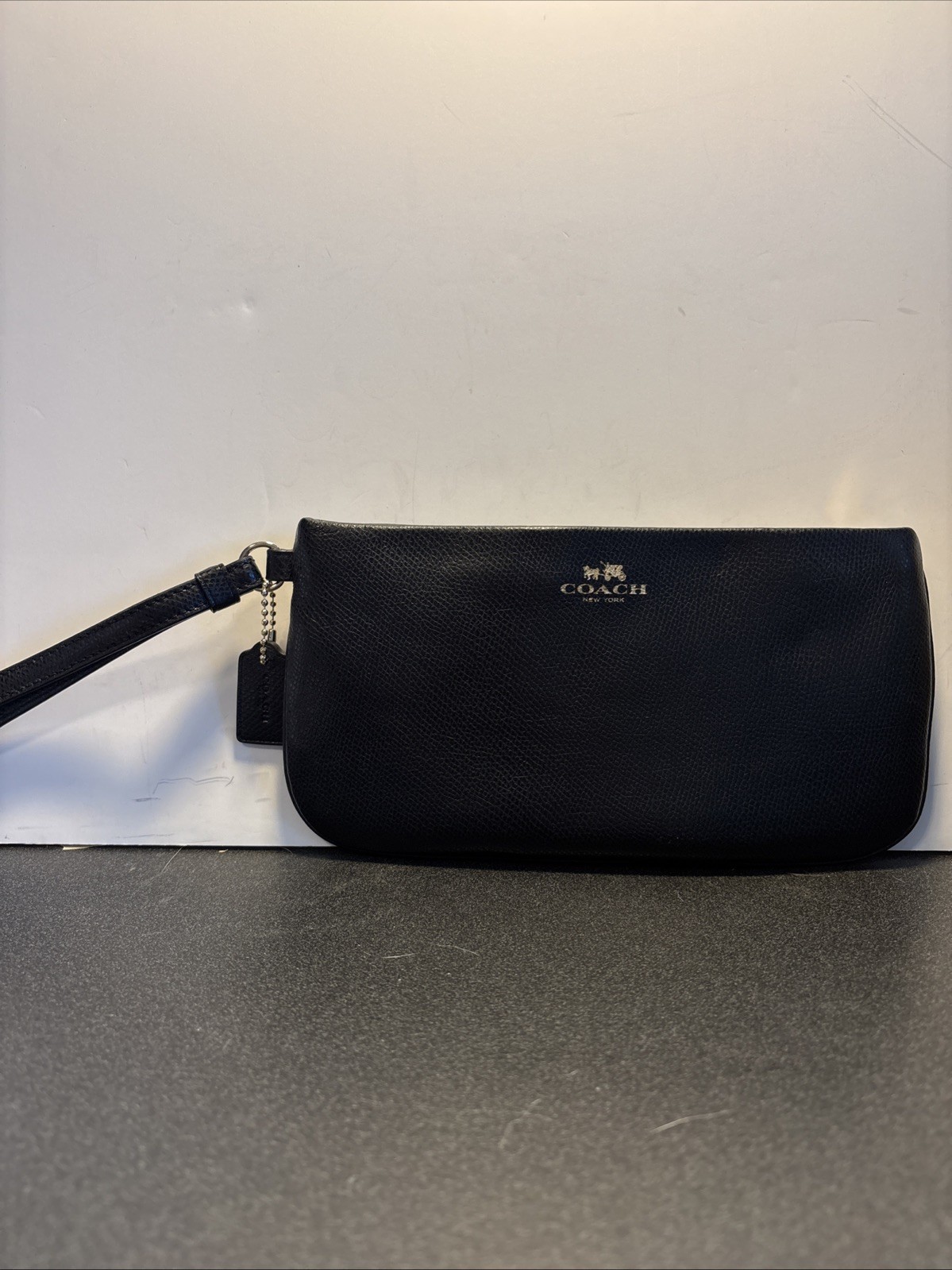 Coach Large Wristlet Cross Grain Leather  Black F65555 4.5”x8.75”
