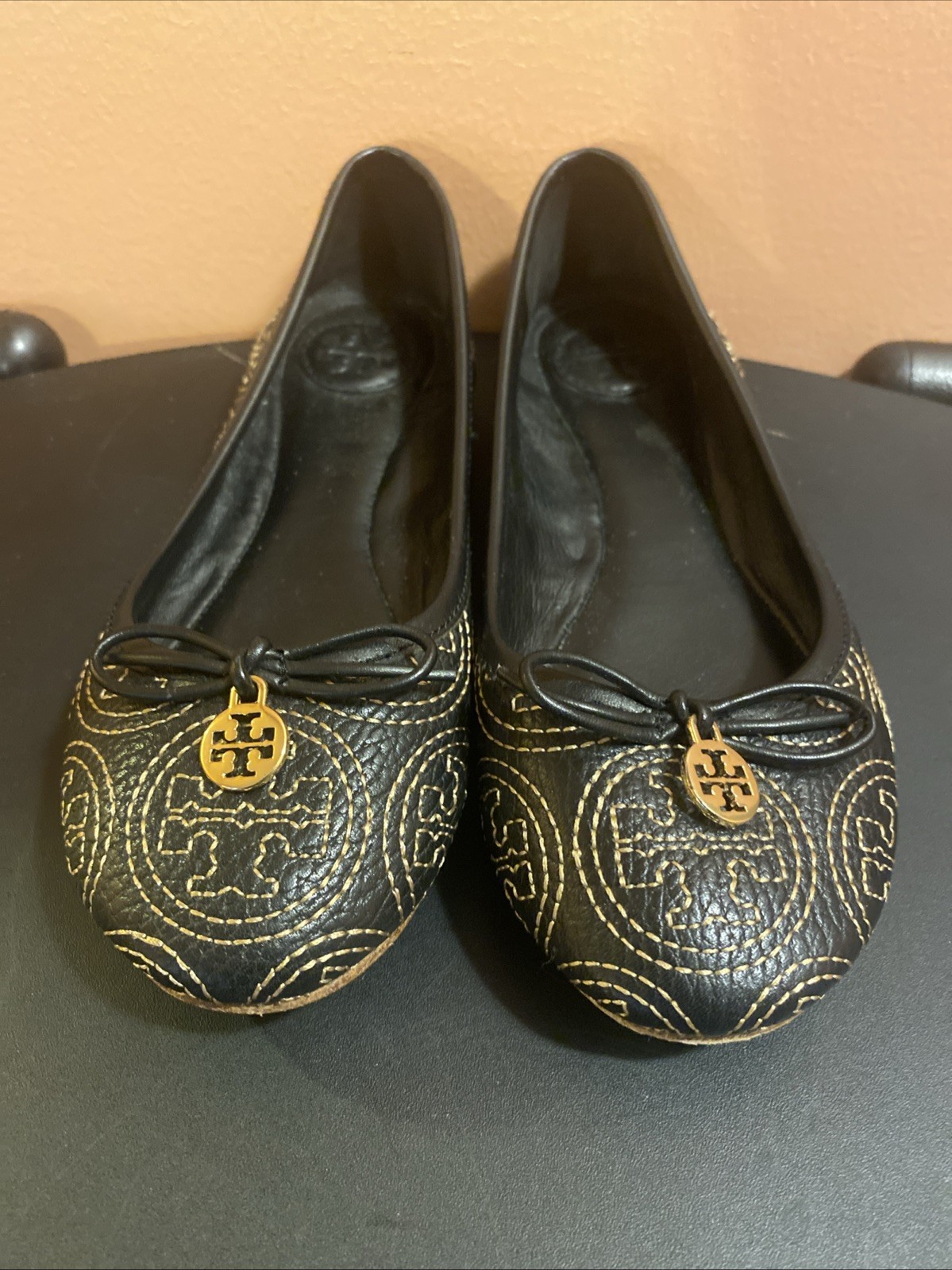 Ballerinas Flats TORY BURCH Woman  Black Chelsea All Over Stitched Logo-image
