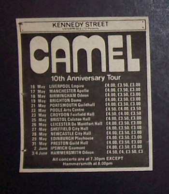Camel 10th Anniversay Tour 1982 Mini Poster Type Concert Ad, Promo Advert