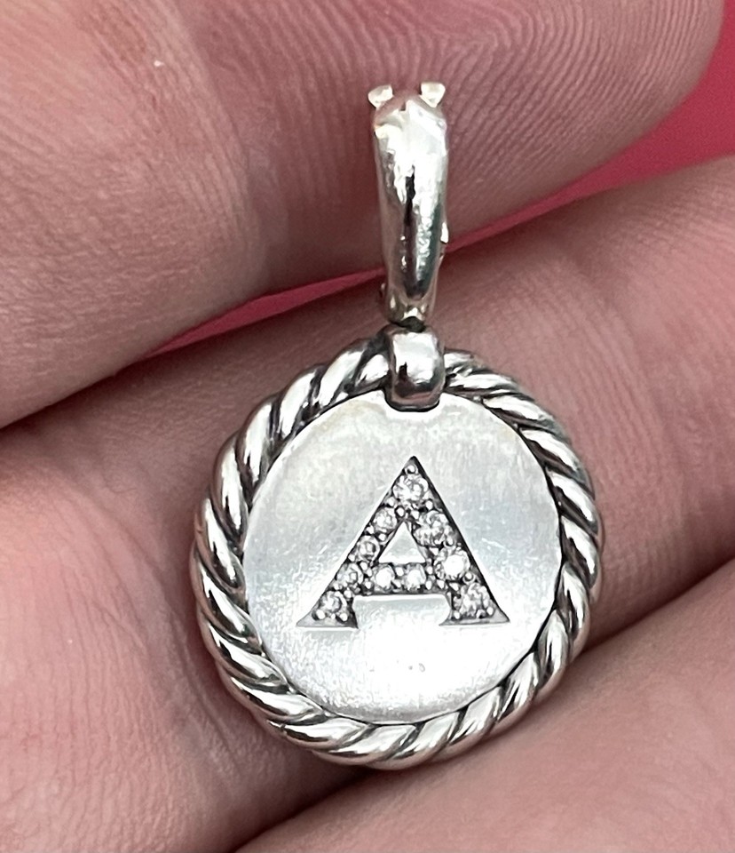David Yurman Pave Diamond Sterling 925 Initial “A” Enhancer Pendant ...
