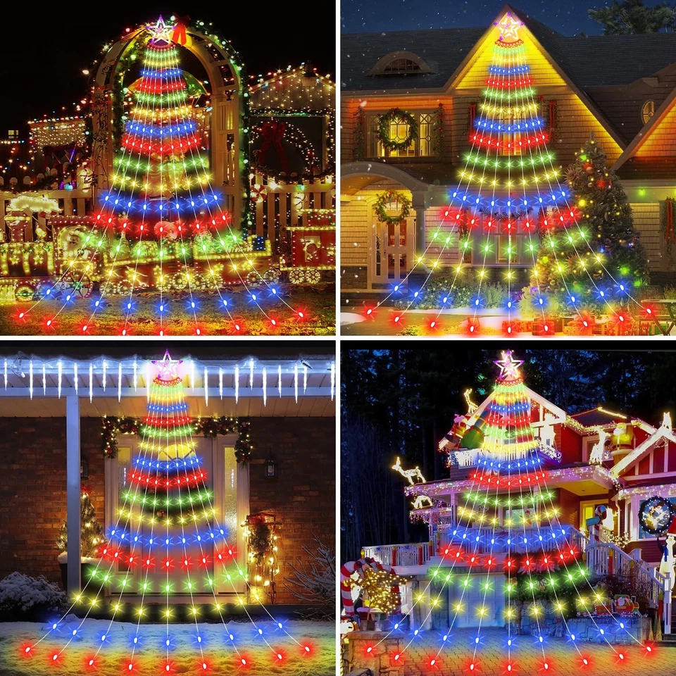 Luces Navideñas Para Exterior Árbol Estrella De Navidad Luz Impermeable 350 LED Foto 2 de 4