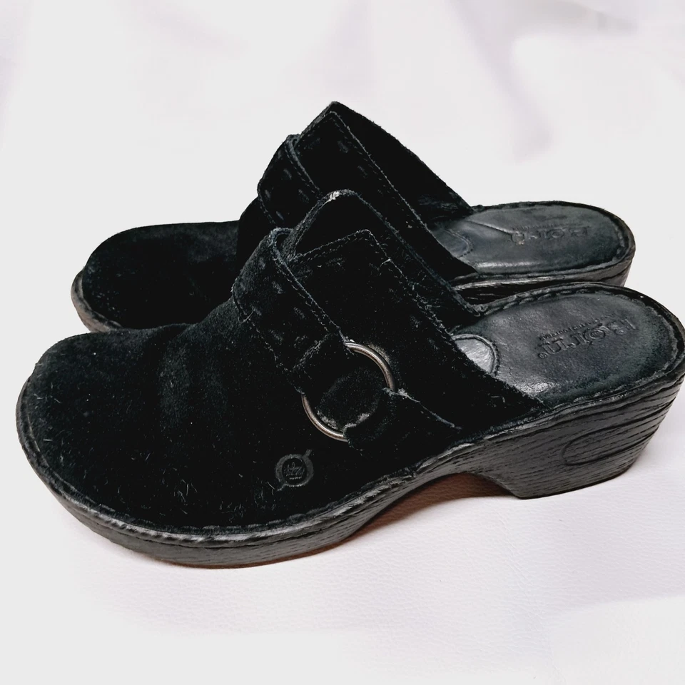 Zuecos Born Shoes para mujer talla 7 EU 38 negro gamuza cuero sin cordones mula W31748 Foto 2 de 4