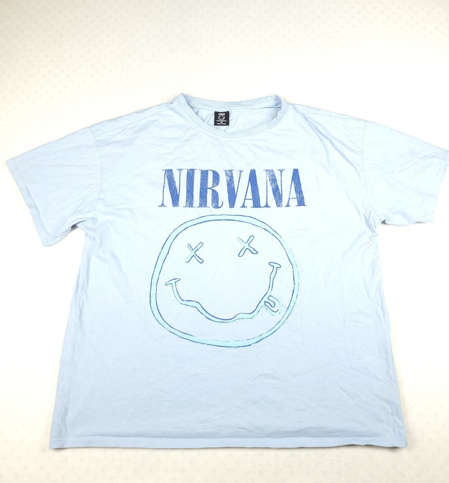 Nirvana Shirt Graphic Tee USA Tour Short Sleeve Basic Size 14 Cotton Blue Mens