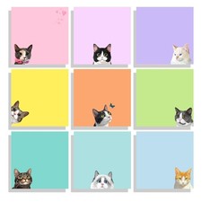 Funny Cat Sticky Notes - 9 Colors of 3x3 Adhesive Memo Pads for Organization