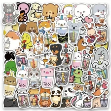 50pc Kawaii Boba Sticker Bubble Tea Decal Lot For Scrapbook, Laptop, Journal
