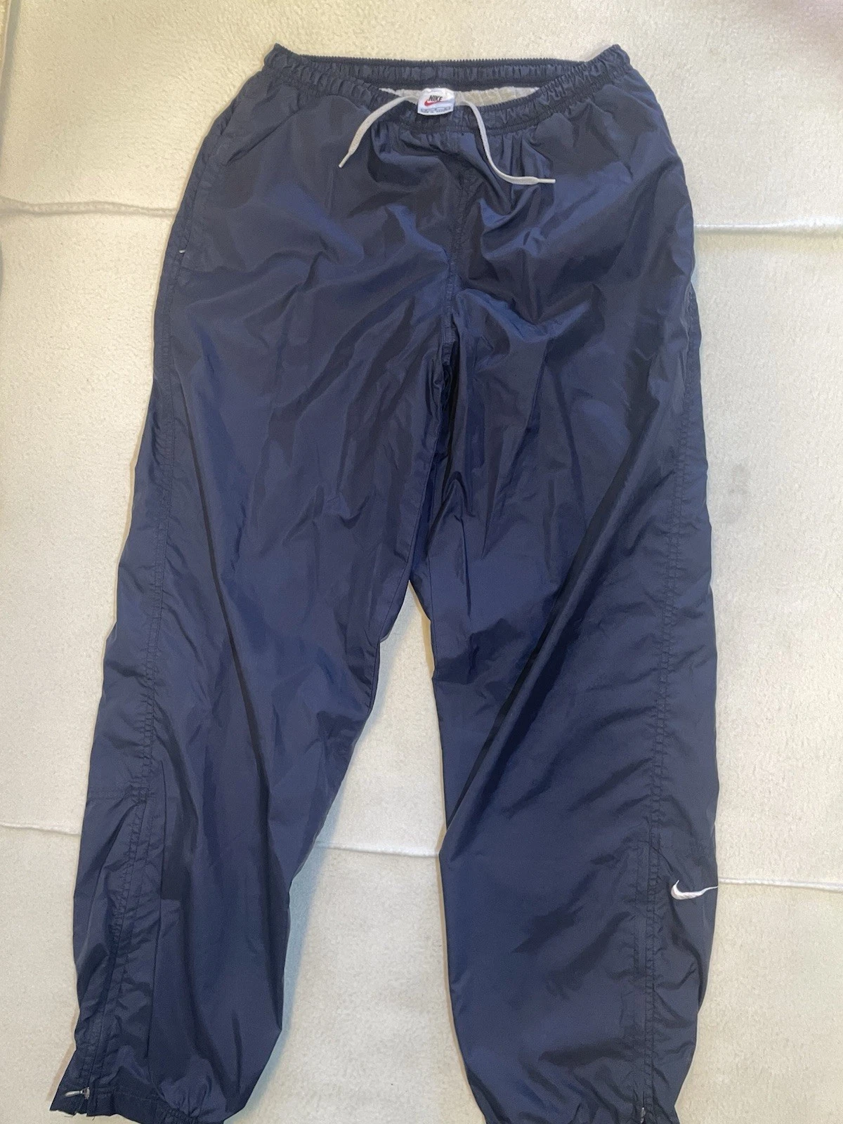 Vintage Nike Lined Track Pants Mens Size M Blue Windbreaker 90s Y2K Ankle Zip