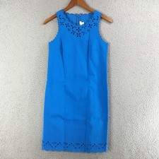 J.Crew Shift Dress Womens 0 Sleeveless Scalloped Floral Cut-Out Casual Blue