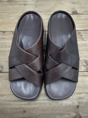 Cole Haan Brown Leather Cross Strap Sandal Slides Men display picture 2