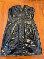 **SHEIN Black Shiny Vinyl Strapless Mini Dress Bodycon Clubwear Size L