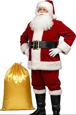 Traje navideño hombre estilo Santa de 11 piezas, disfraz adulto completo, Nuevo