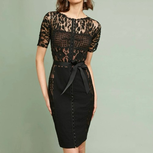 Anthropologie Byron Lars Beguile Black Lace Carissima Sheath Mini Dress Size 4
