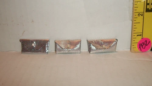 VINTAGE 1/6 DOLL CLONE MOD ERA SILVER PURSE CLUTCH ACCESSORY LOT OF THREE A32