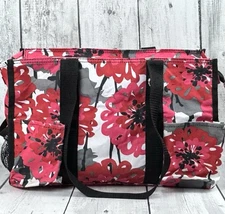 Thirty One Organizing Utility tote Bag Red Floral 0176