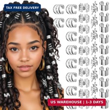 Silver Hair Cuffs for Braids, 40Pcs Silver Hair Ring for Braids  Metal Adjustab