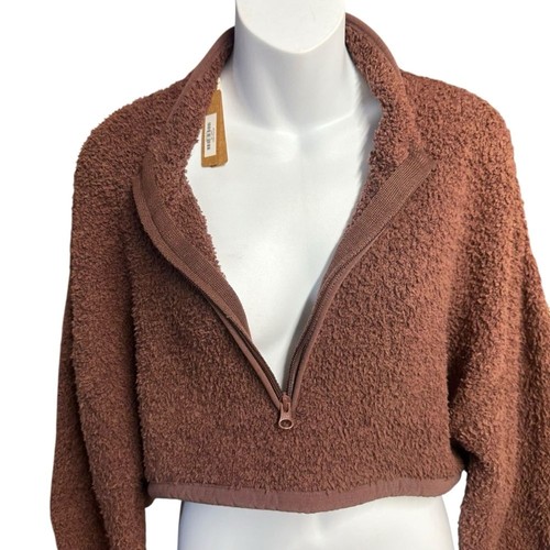 SKIMS Sweater Women L/XL Cozy Knit Cropped Half Zip Pullover Garnet Brown NEW - Picture 5 of 13