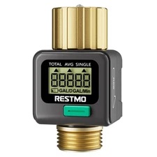 RESTMO Water Flow Meter with Brass Inlet & Outlet, Measure Gallon/Liter