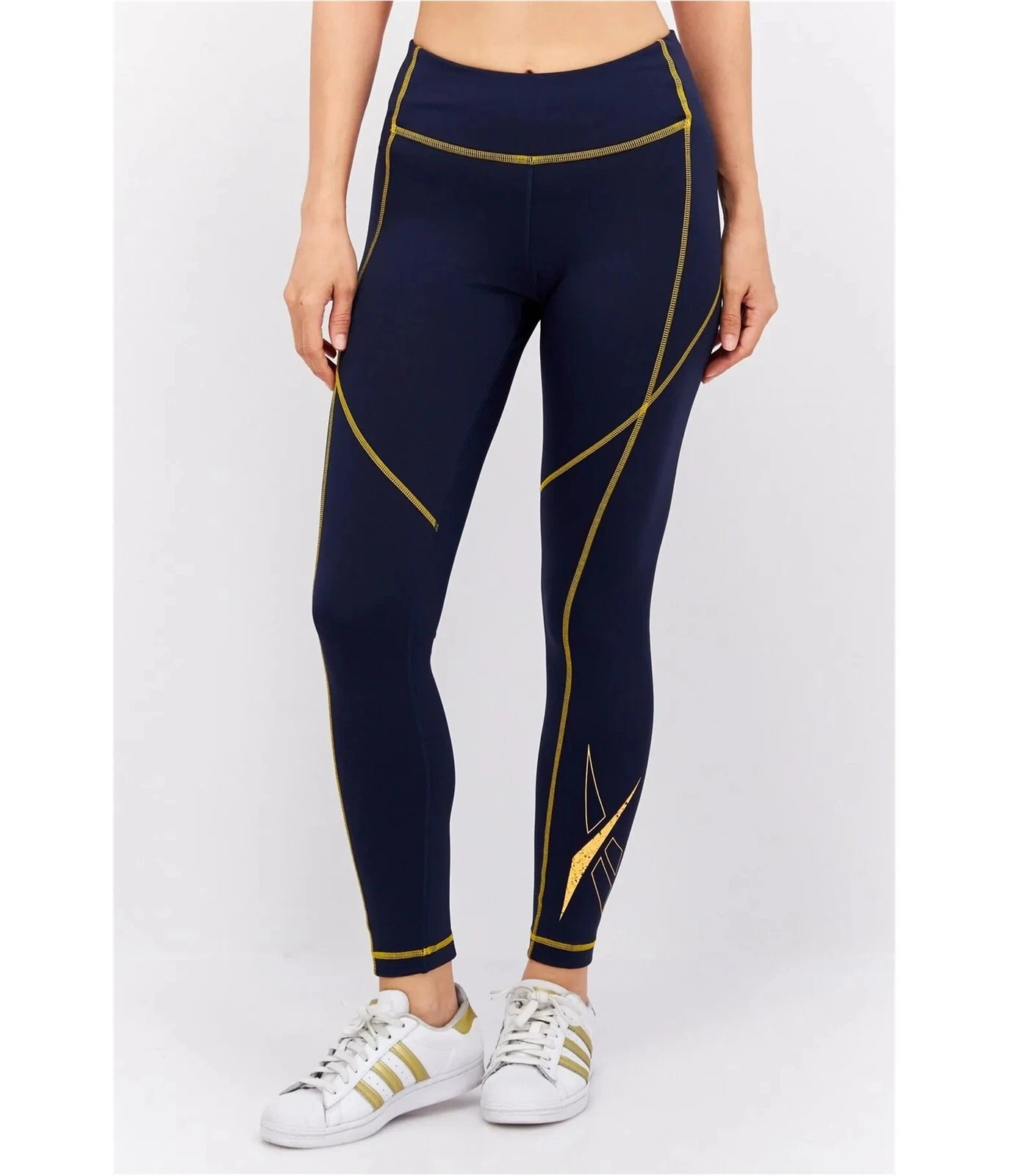 Reebok Pantaloni Sportivi Donna Pronti Allenamento Logo Grande Compressione Blu Small