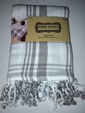Hobby Lobby Robert Stanley Grey White Plaid Table Throw 40” X 40” Farmhouse NEW