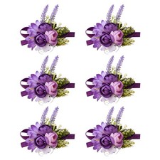 6 PCS Wrist Corsage Flower, Purple Corsage Wrist Band Bouquet Suit Decoration...
