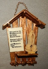 Vintage Key Rack w/ Serenity Prayer & Praying Hands in Manger (6  1/4" tall) New