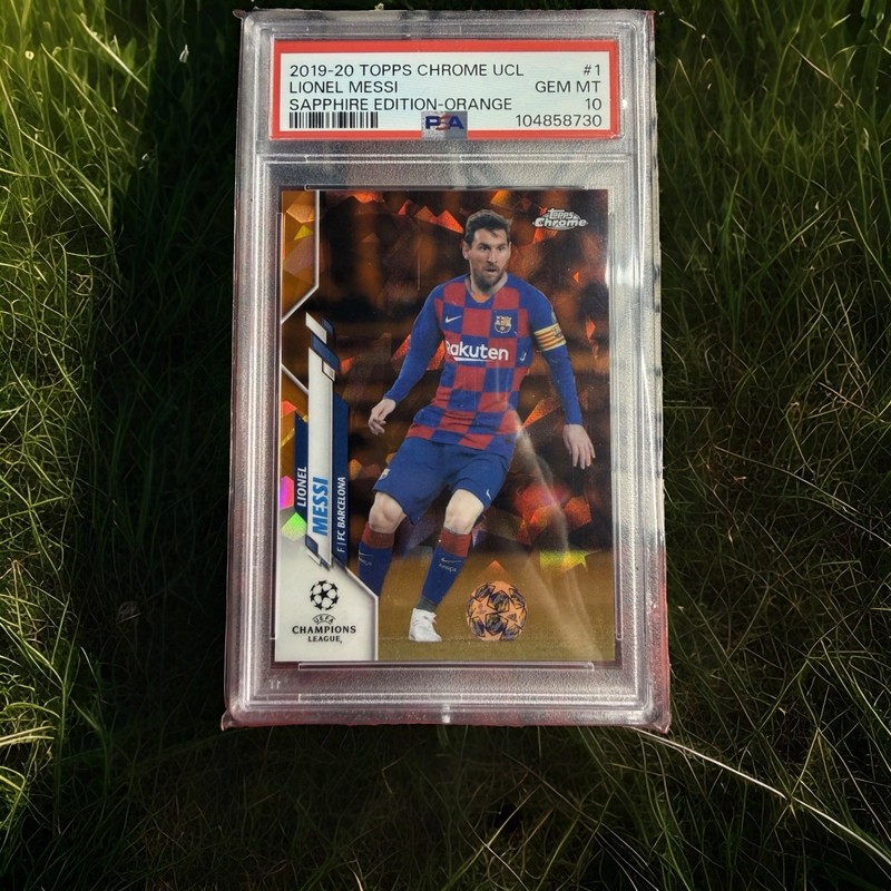 Lionel Messi 2019-20 Topps Chrome Sapphire UCL FC Barcelona Orange /50 PSA 10 