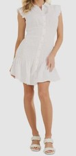 $138 Guess Women's White Tedora Smocked Cap-Sleeve Shirtdress Size M