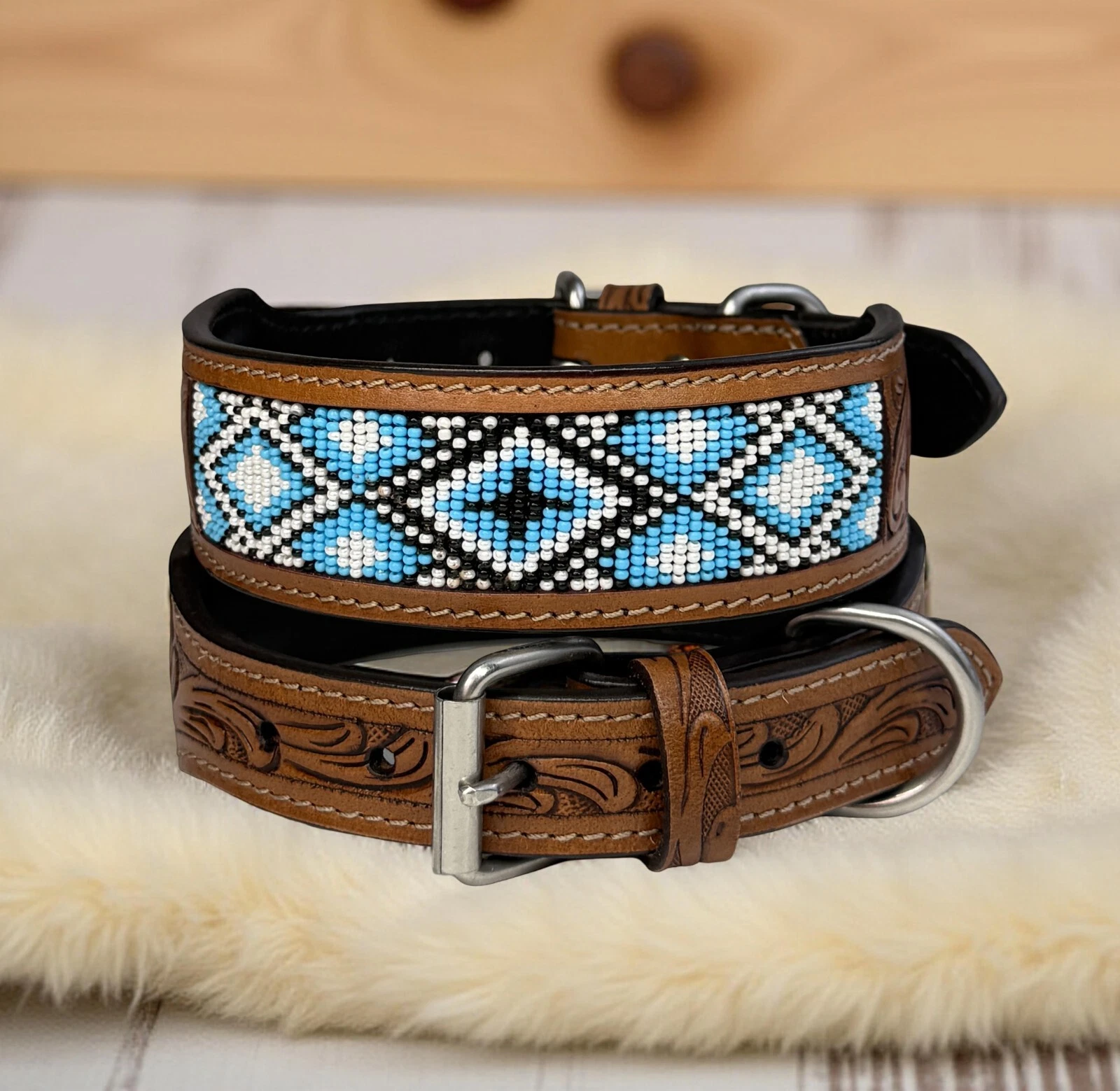 Western Leather Beaded Handmade Pet Dog Collar Heavy Duty Hand Tooled Adjustable
Opens in a new wind