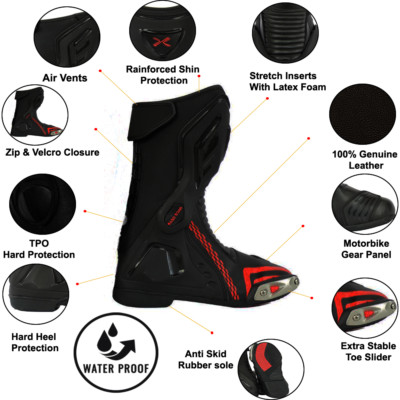 Men’s Black CE Motorcycle Boots – Leather Touring Riding Shoes With Anti-Slip Sole