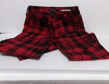 HOT TOPIC BLACKHEART RED PLAID BLACK PATCHWORK SUPER SKINNY JEANS size 1 Goth