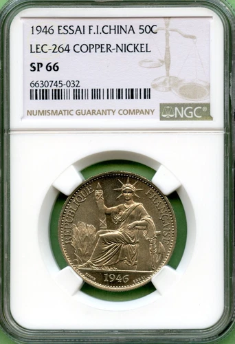 FRENCH INDO CHINA  1946  ESSAI  50 CENTS  NGC SP 66  LEC-264 COPPER NICKEL  RARE