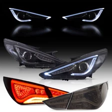 2 Set For 2011-2014 Hyundai Sonata Front LED Headlights +Rear Smoked Tail Lamps