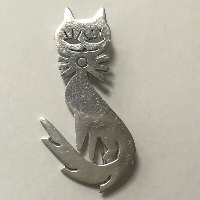Cat Pin Sterling Silver Brooch TM-238 Mexico Sophisticated Flirty