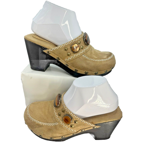 Dr. Scholls Suede Clogs Women's Size 8 Tortoiseshell Jewels Boho Hippie Lagen - Picture 2 of 7