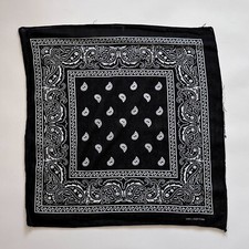 Vintage Black and White Paisley Bandana Cotton Scarf Made in USA