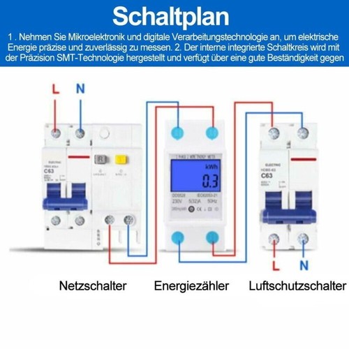 Wechselstromzähler Stromzähler Geeicht Für DIN Hutschiene 5(80)A AC 230V LCD DHL - Bild 5 von 13