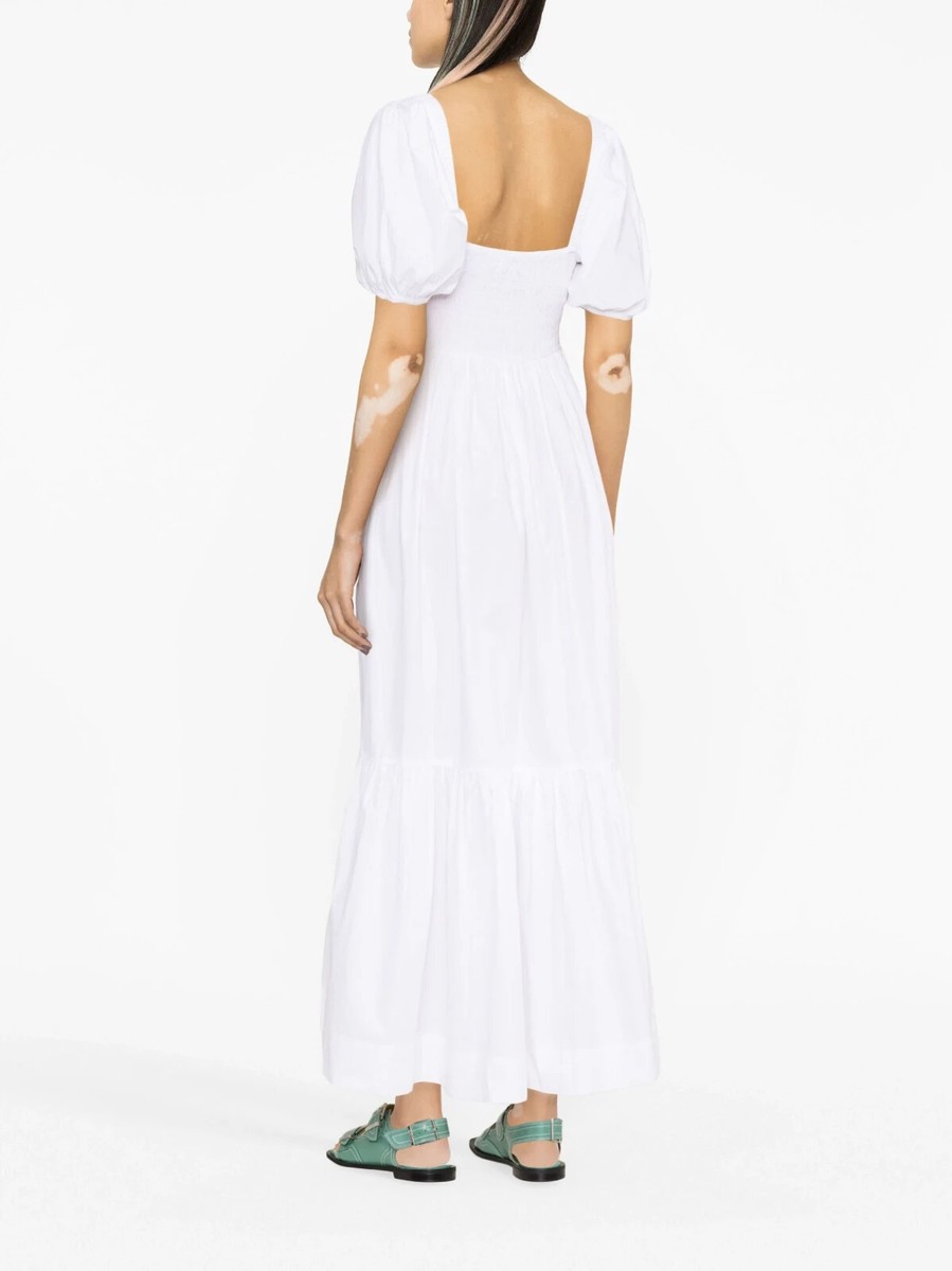 ワンピース GANNI Woman Dress White W0262 135 Egret White Satin Gathered Dress | GANNI US