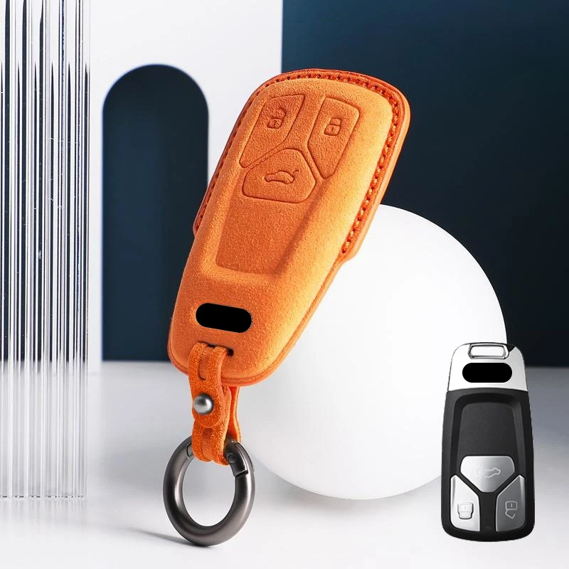 Suede Leather Car Key Case Cover Bag For Audi A4 A5 S4 S5 B9 8W 4M TT TTS Q7 RS - Image 3 of 4