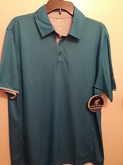 GOLF POLO IRON EAGLE Golf Performance Shirt AQUA LIGHT BLUE SIZE MEDIUM NWT | eBay