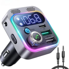 Bluetooth 5.3 FM Transmitter for Car Dual Mics 48W PD&QC3.0 Car Charger Adapter