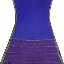 Vintage Blue Sarees 100 Pure Mysore Crepe Silk Zari Woven Sari 5YD Craft Fabric