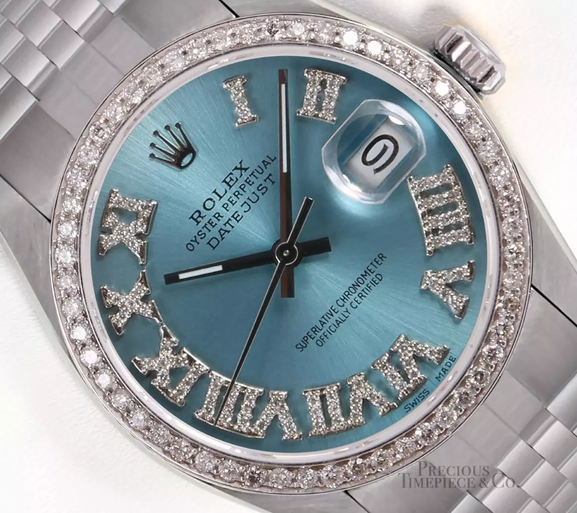 Rolex Datejust Stainless Steel 36mm Ice Blue Roman Diamond Dial