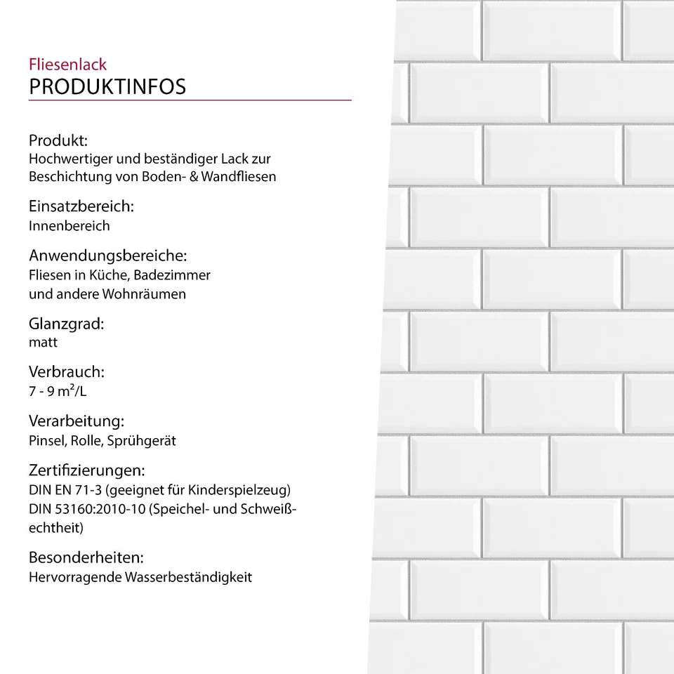 Fliesenlack Matt Fliesenfarbe Lack Farbe Bad Küche Fliesen Weiß Grau & Farben - Bild 4 von 4