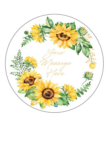 PERSONALISED Cake Topper SUNFLOWER Flower Edible Icing 7-8" Circle Decoration - Picture 2 of 10