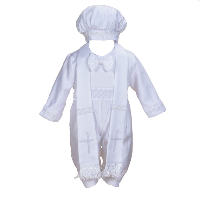 Cinda Boys Satin Christening Romper Set with Hat Scarf Shoes 0 3 6 9 12 Months