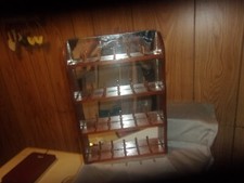 VINTAGE MIRRORED BACK WOODEN HANGING SPOOL HOLDER HOLDS 20 SPOOLS