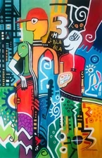 Original Acrylic painting on rolled canvas signed. Unframed. Size: 24”X 38”