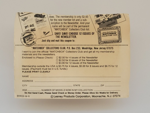 1982 Matchbox Lesney MB51 Midnight Magic Superfast #51 New In Package Cut Card - Picture 4 of 4
