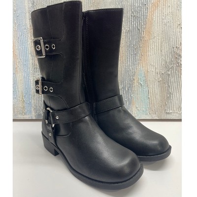 Art Class Girls Kids Dee Tall Side Zip Fashion Buckle Boots Black Sz 2 New